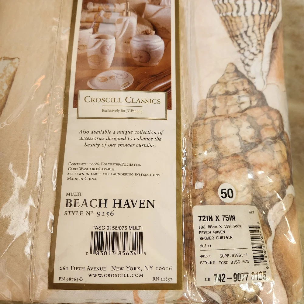 Vintage Y2K Croscill Beach Haven Shower Curtain With Shell Hooks Set